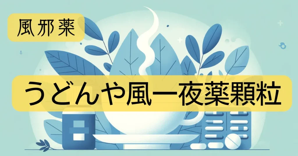 風邪薬「うどんや風一夜薬顆粒」の文字と、イラストが描かれたアイキャッチ画像。