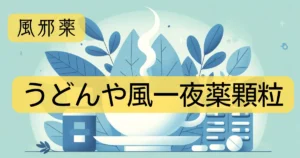 風邪薬「うどんや風一夜薬顆粒」の文字と、イラストが描かれたアイキャッチ画像。